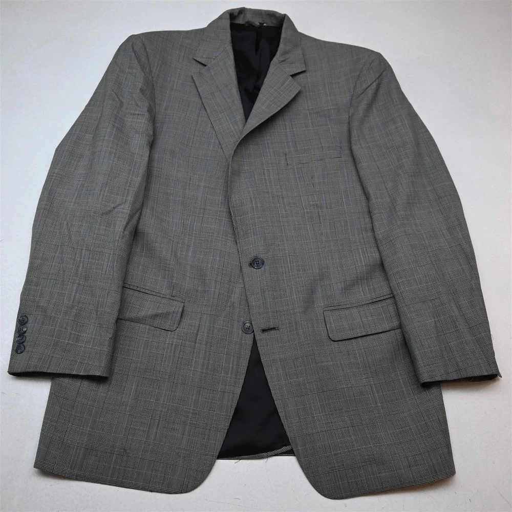 Bespoke 42R 38x32 Gray Prince of Wales Glenn Check Wool Mens Jacket Pants Suit
